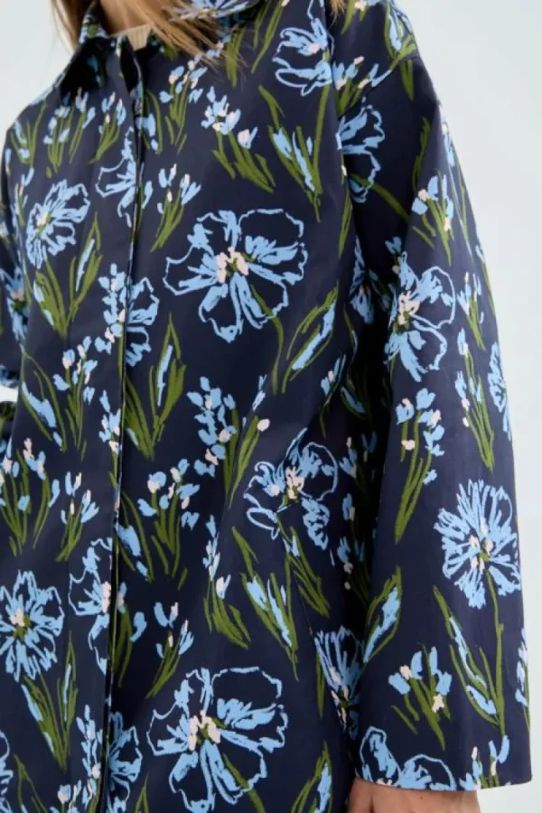 Gabardina midi con estampado floral azul-COMPAÑIAFANTASTICA Online