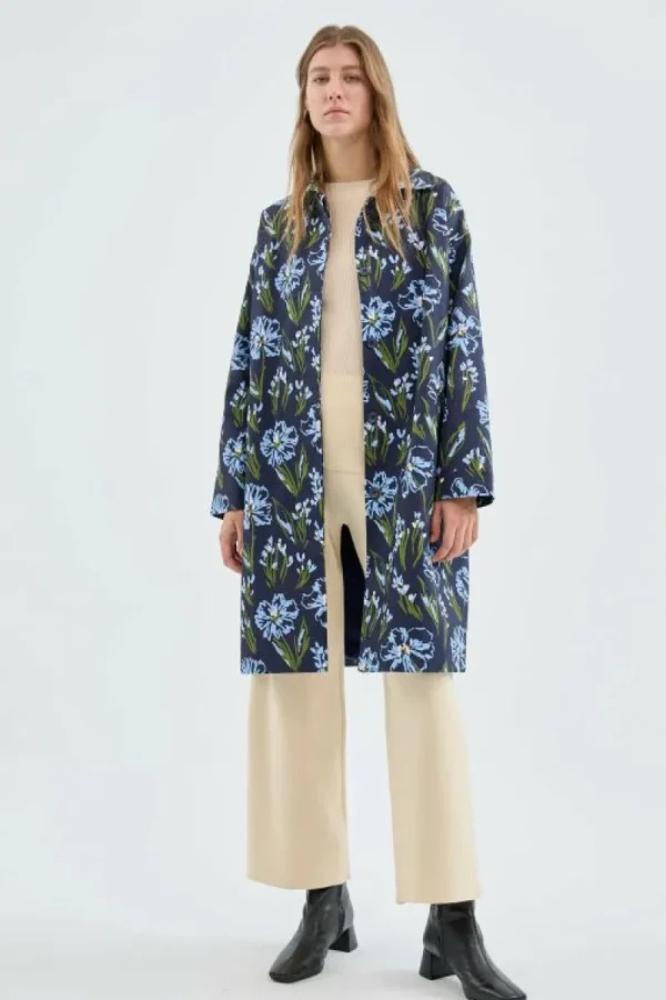 Gabardina midi con estampado floral azul-COMPAÑIAFANTASTICA Online