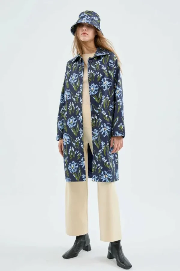 Gabardina midi con estampado floral azul-COMPAÑIAFANTASTICA Online