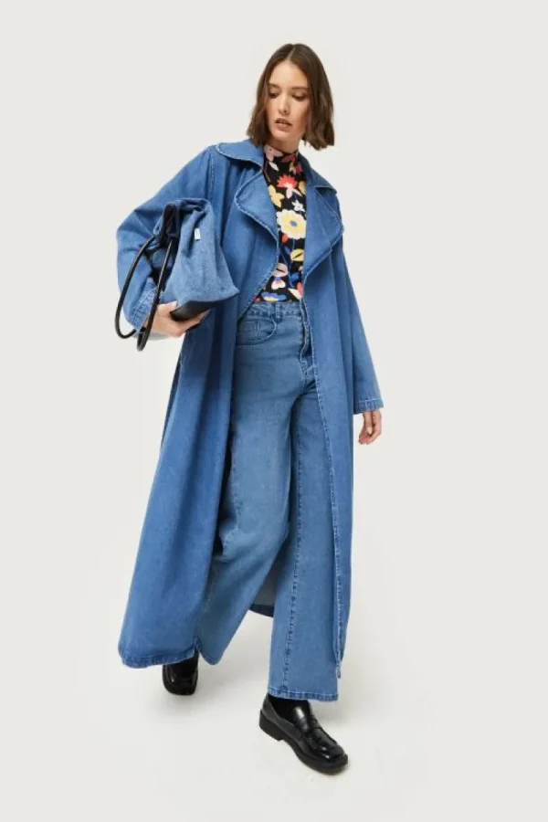 Gabardina midi vaquera azul-COMPAÑIAFANTASTICA Best Sale