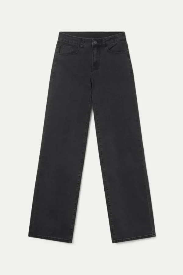 Jeans largos rectos negro lavado-COMPAÑIAFANTASTICA New