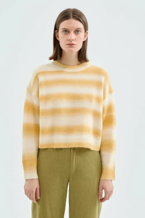 Jersey crop de punto con estampado de rayas amarillas-COMPAÑIAFANTASTICA Outlet