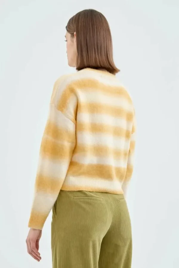 Jersey crop de punto con estampado de rayas amarillas-COMPAÑIAFANTASTICA Outlet