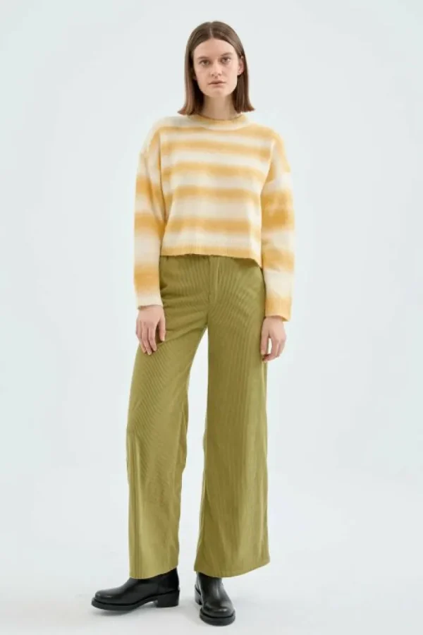 Jersey crop de punto con estampado de rayas amarillas-COMPAÑIAFANTASTICA Outlet