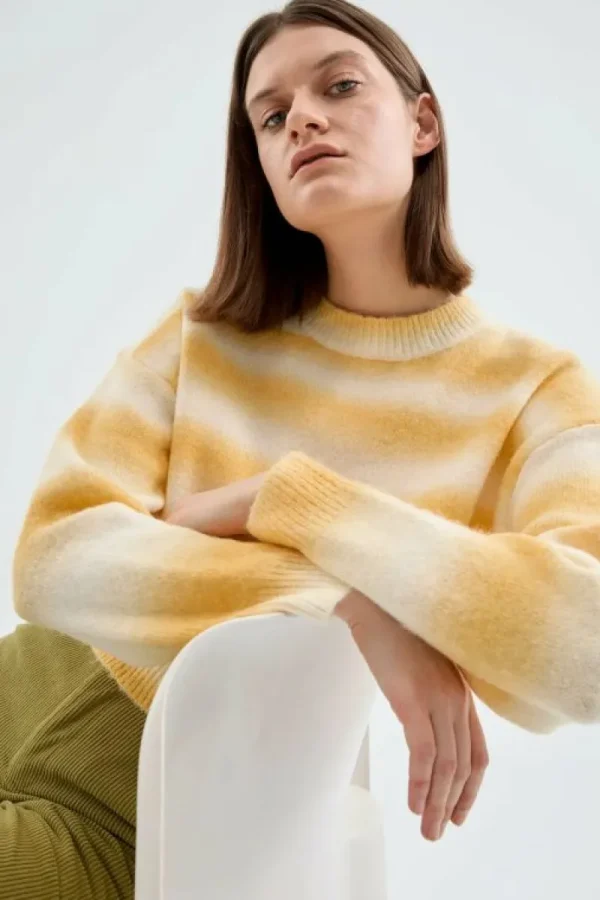 Jersey crop de punto con estampado de rayas amarillas-COMPAÑIAFANTASTICA Outlet