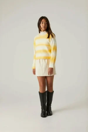 Jersey de niña crop con estampado de rayas amarillo-MINI Store