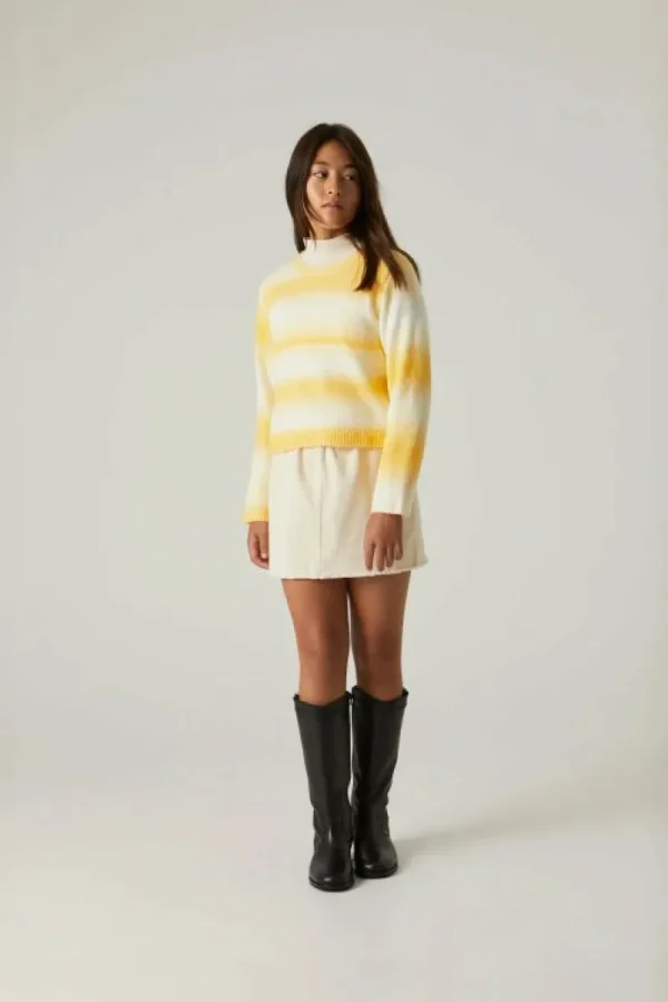 Jersey de niña crop con estampado de rayas amarillo-MINI Store