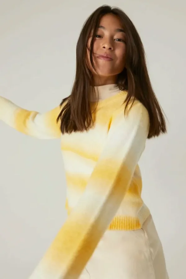 Jersey de niña crop con estampado de rayas amarillo-MINI Store