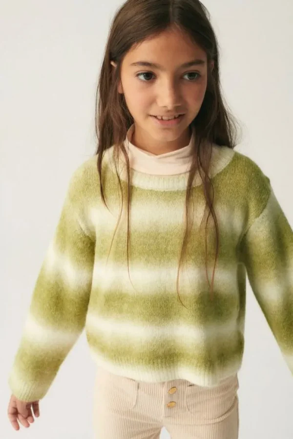 Jersey de niña crop con estampado de rayas verde-MINI Outlet