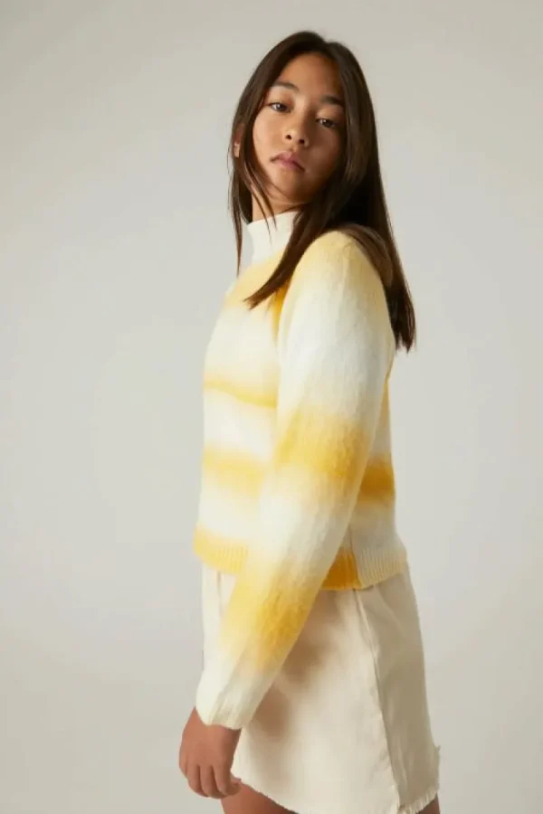 Jersey de niña crop con estampado de rayas amarillo-MINI Store