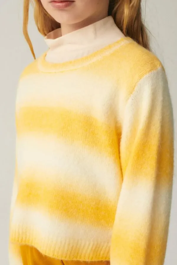 Jersey de niña crop con estampado de rayas amarillo-MINI Store