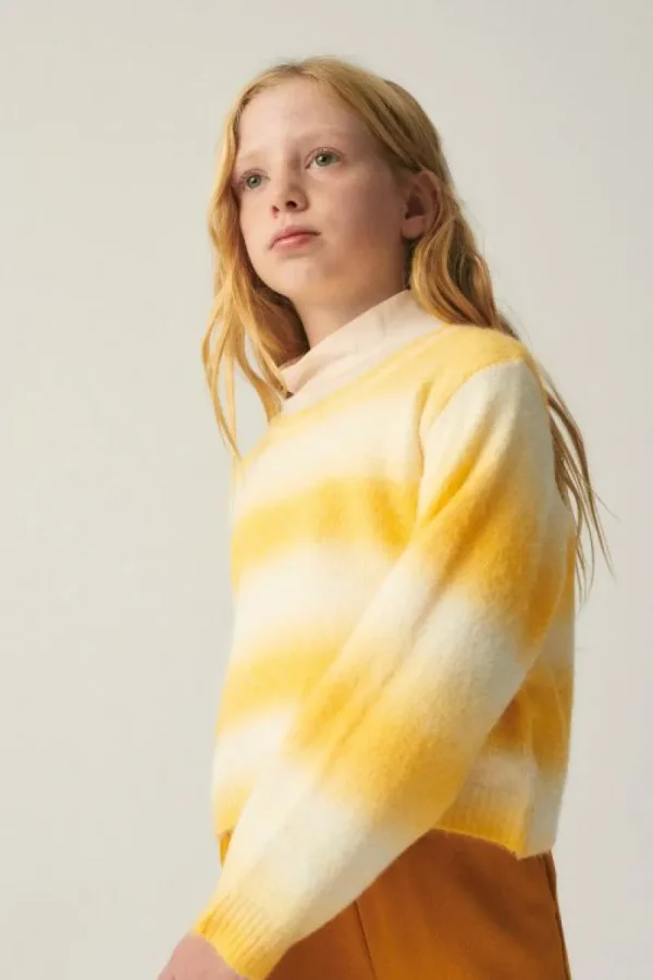 Jersey de niña crop con estampado de rayas amarillo-MINI Store