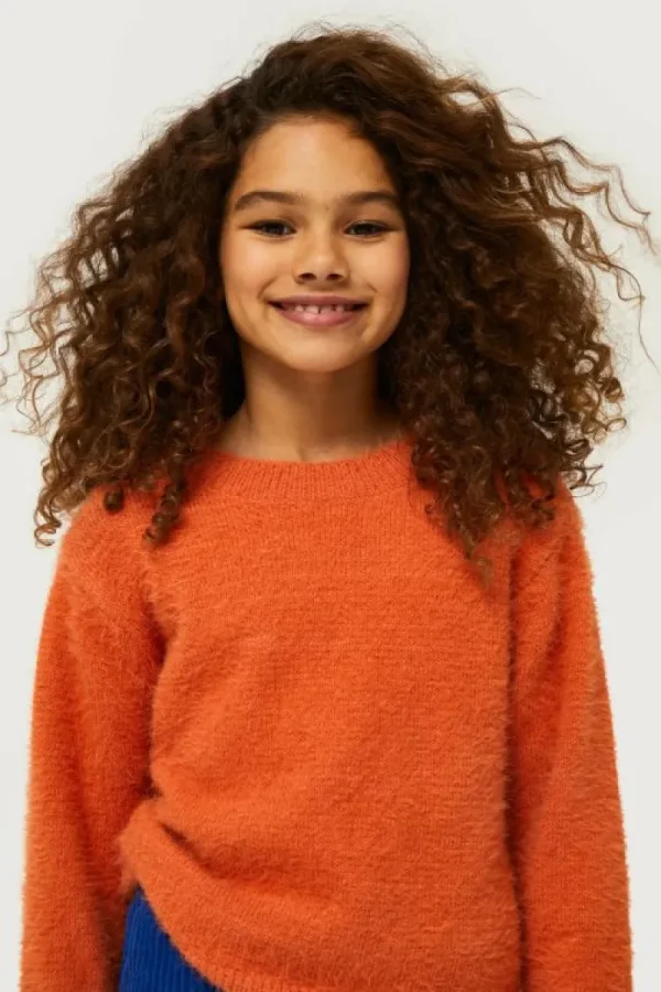 Jersey de niña de punto con textura naranja-MINI Online