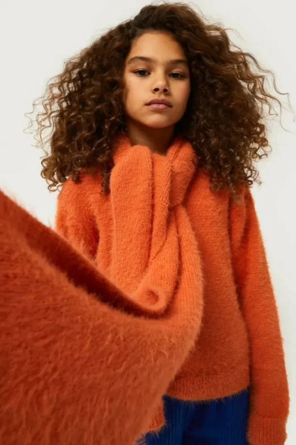 Jersey de niña de punto con textura naranja-MINI Online