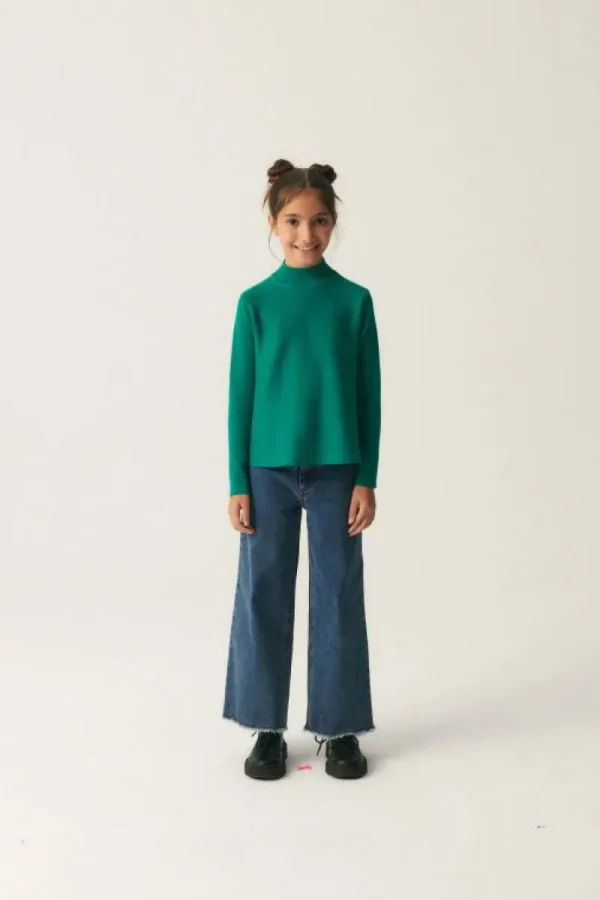Jersey de niña de punto evasé verde-MINI Sale