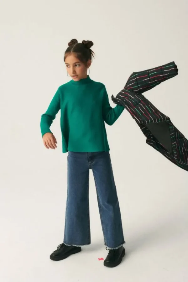 Jersey de niña de punto evasé verde-MINI Sale