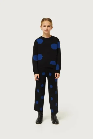 Jersey de niña de punto jacquard estampado de lunares azules-MINI Fashion