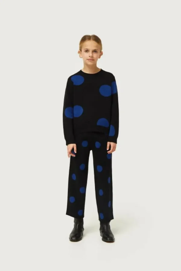 Jersey de niña de punto jacquard estampado de lunares azules-MINI Fashion