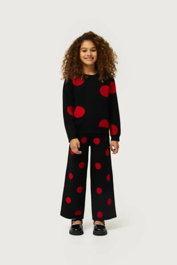 Jersey de niña de punto jacquard estampado de lunares rojos-MINI Cheap