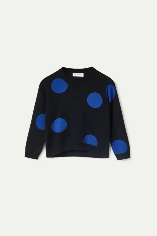 Jersey de niña de punto jacquard estampado de lunares azules-MINI Fashion