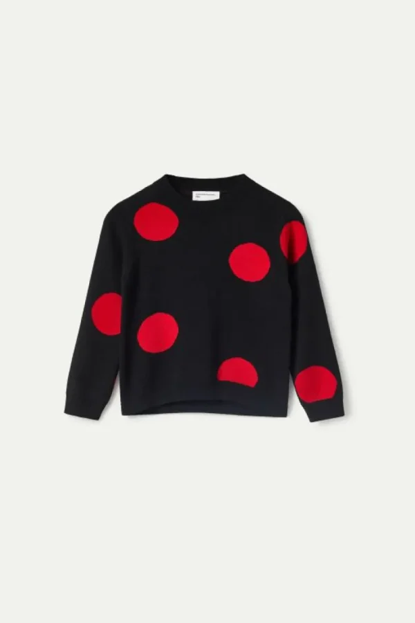 Jersey de niña de punto jacquard estampado de lunares rojos-MINI Cheap