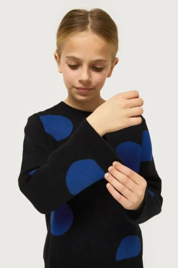 Jersey de niña de punto jacquard estampado de lunares azules-MINI Fashion