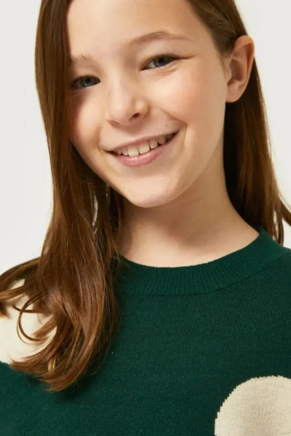 Jersey de niña de punto jacquard estampado de lunares blancos-MINI Best Sale