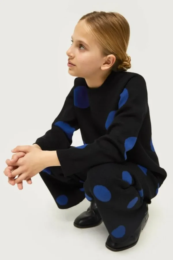 Jersey de niña de punto jacquard estampado de lunares azules-MINI Fashion