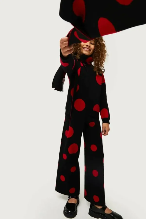 Jersey de niña de punto jacquard estampado de lunares rojos-MINI Cheap