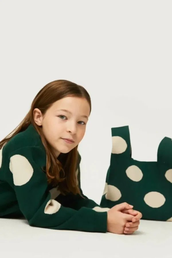 Jersey de niña de punto jacquard estampado de lunares blancos-MINI Best Sale