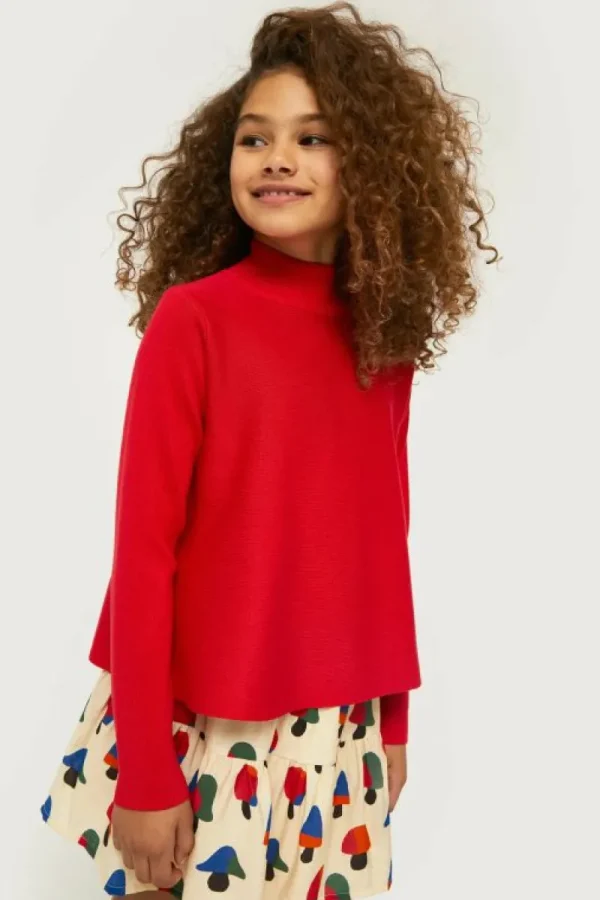 Jersey de niña evasé cuello perkins rojo-MINI Fashion