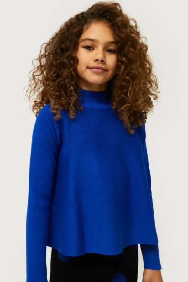 Jersey de niña evasé cuello perkins azul-MINI Fashion