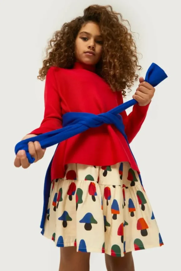 Jersey de niña evasé cuello perkins rojo-MINI Fashion