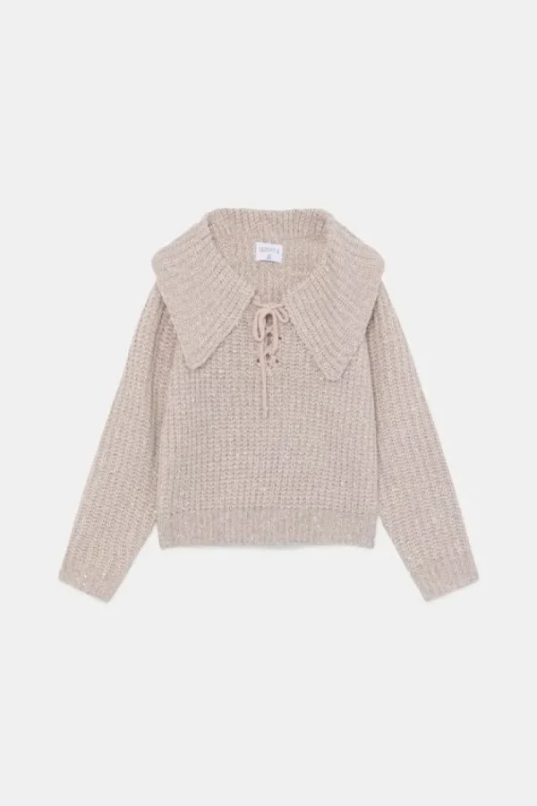 Jersey de punto brillante con cuello solapa rosa-COMPAÑIAFANTASTICA Clearance