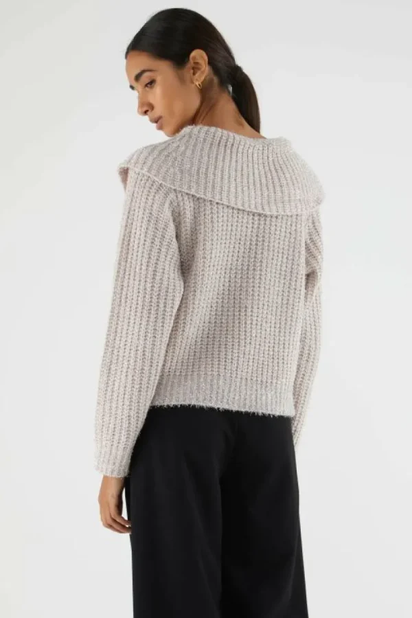 Jersey de punto brillante con cuello solapa rosa-COMPAÑIAFANTASTICA Clearance