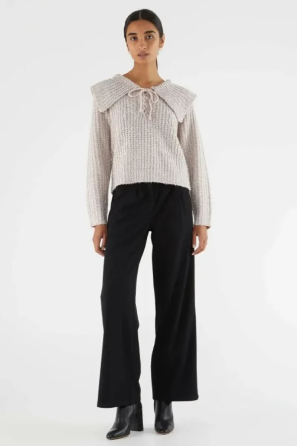 Jersey de punto brillante con cuello solapa rosa-COMPAÑIAFANTASTICA Clearance