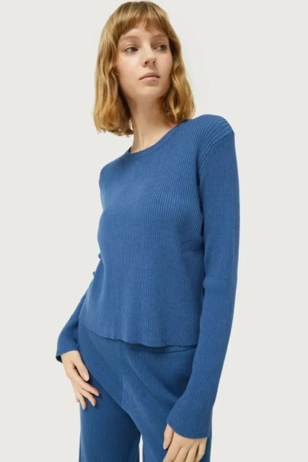 Jersey de punto canalé azul-COMPAÑIAFANTASTICA Discount