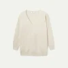 Jersey de punto con cuello pico blanco-COMPAÑIAFANTASTICA Fashion