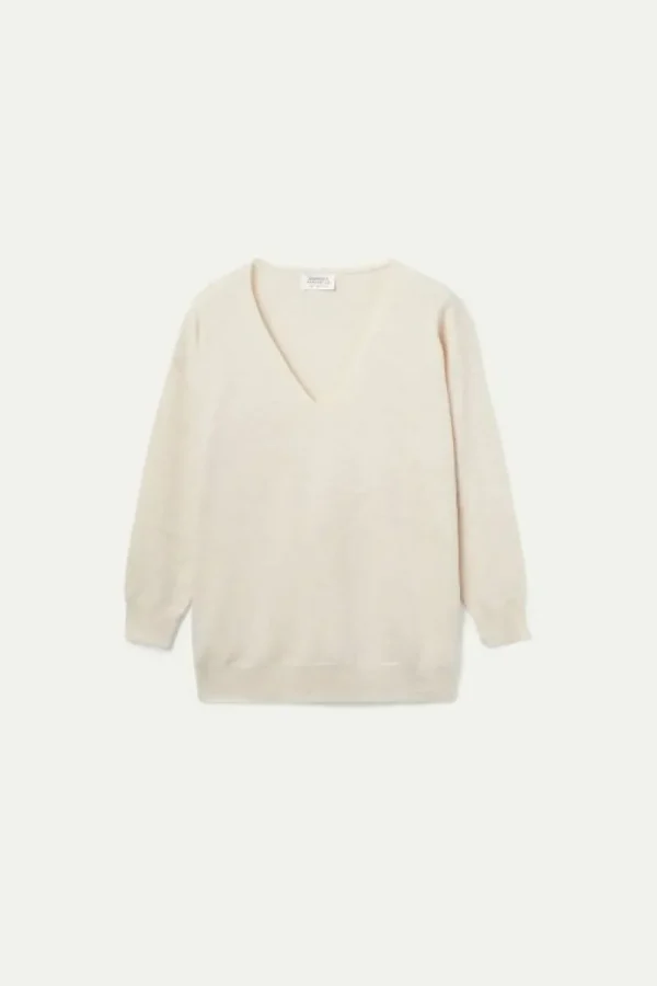 Jersey de punto con cuello pico blanco-COMPAÑIAFANTASTICA Fashion