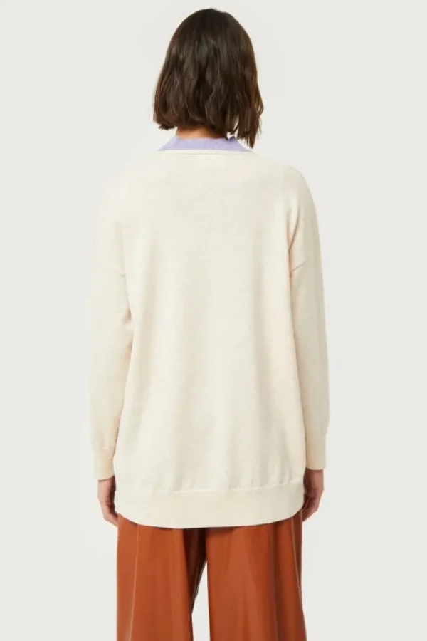 Jersey de punto con cuello pico blanco-COMPAÑIAFANTASTICA Fashion