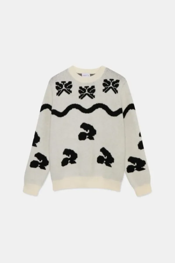 Jersey de punto jacquard con motivos negros-COMPAÑIAFANTASTICA New