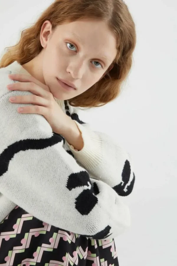 Jersey de punto jacquard con motivos negros-COMPAÑIAFANTASTICA New