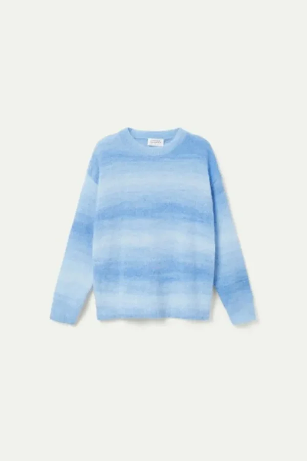 Jersey de punto rayas difuminadas azules-COMPAÑIAFANTASTICA New