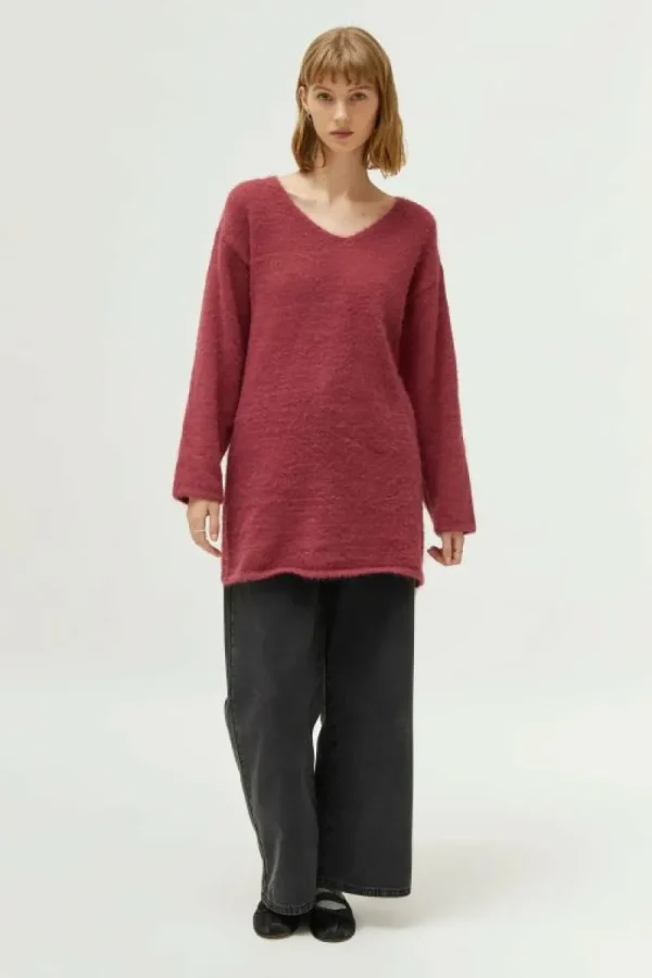 Jersey largo cuello pico marrón-COMPAÑIAFANTASTICA Sale