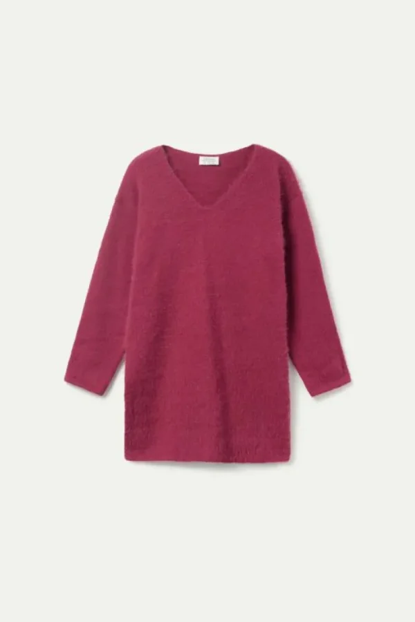 Jersey largo cuello pico marrón-COMPAÑIAFANTASTICA Sale