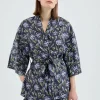 Kimono con cinturón y estampado floral azul-COMPAÑIAFANTASTICA Outlet