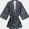 Kimono con cinturón y estampado floral azul-COMPAÑIAFANTASTICA Outlet