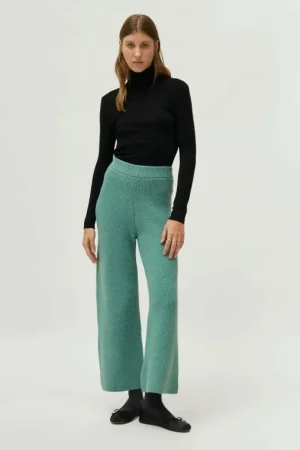Pantalón ancho de punto verde-COMPAÑIAFANTASTICA Store