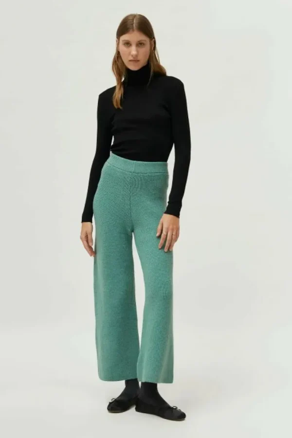 Pantalón ancho de punto verde-COMPAÑIAFANTASTICA Store