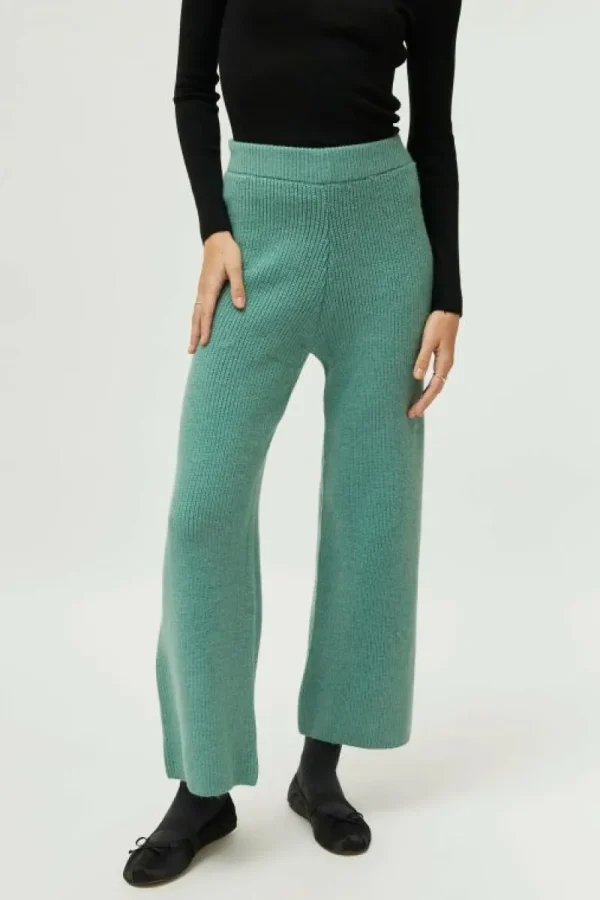 Pantalón ancho de punto verde-COMPAÑIAFANTASTICA Store